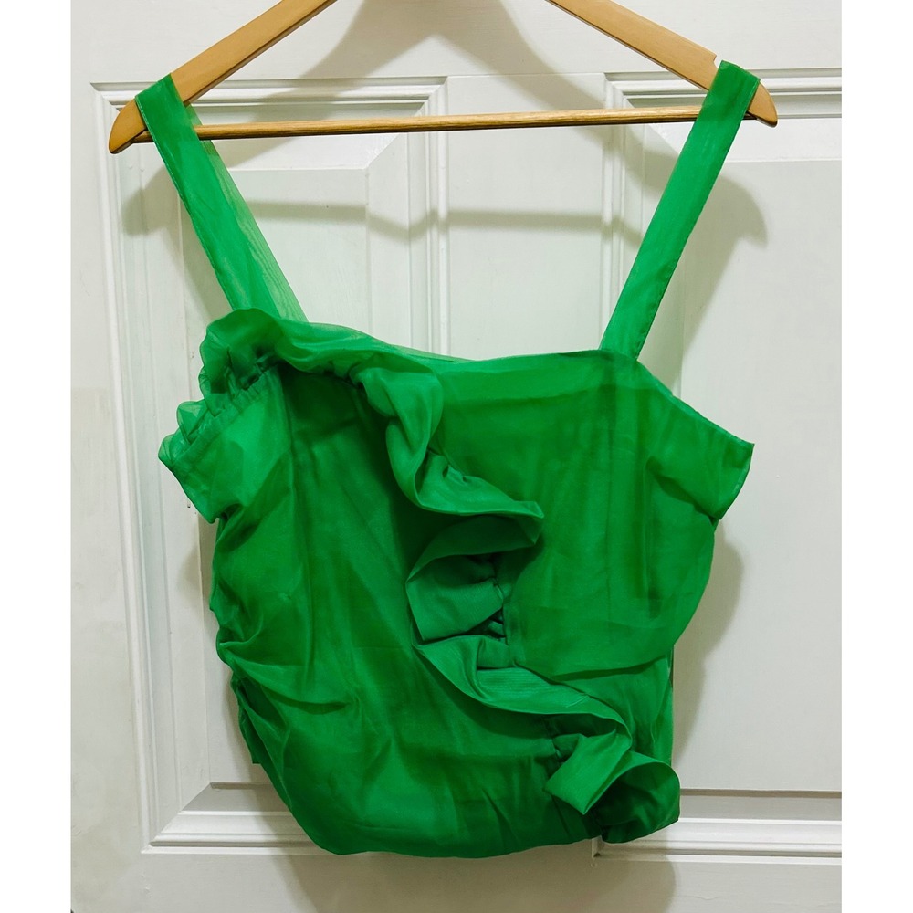 NY&C Green Ruffle Chiffon Camisole Top Square Neck Sleeveless Blouse Size M